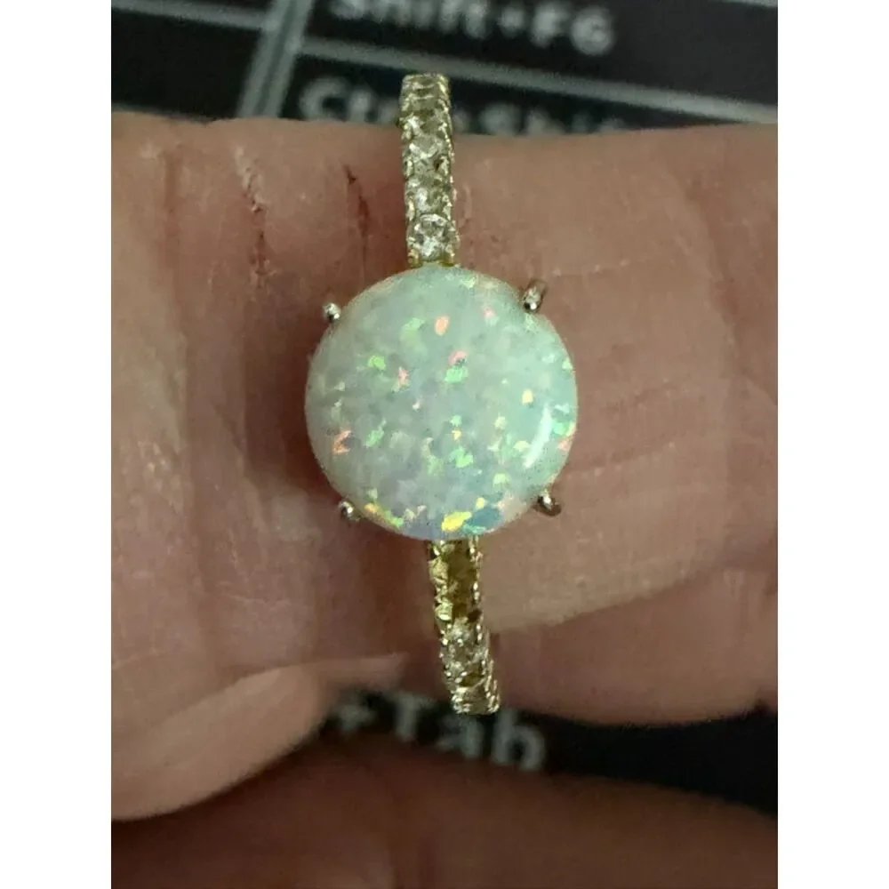 .925 opal and rhinestone ring size 8.5